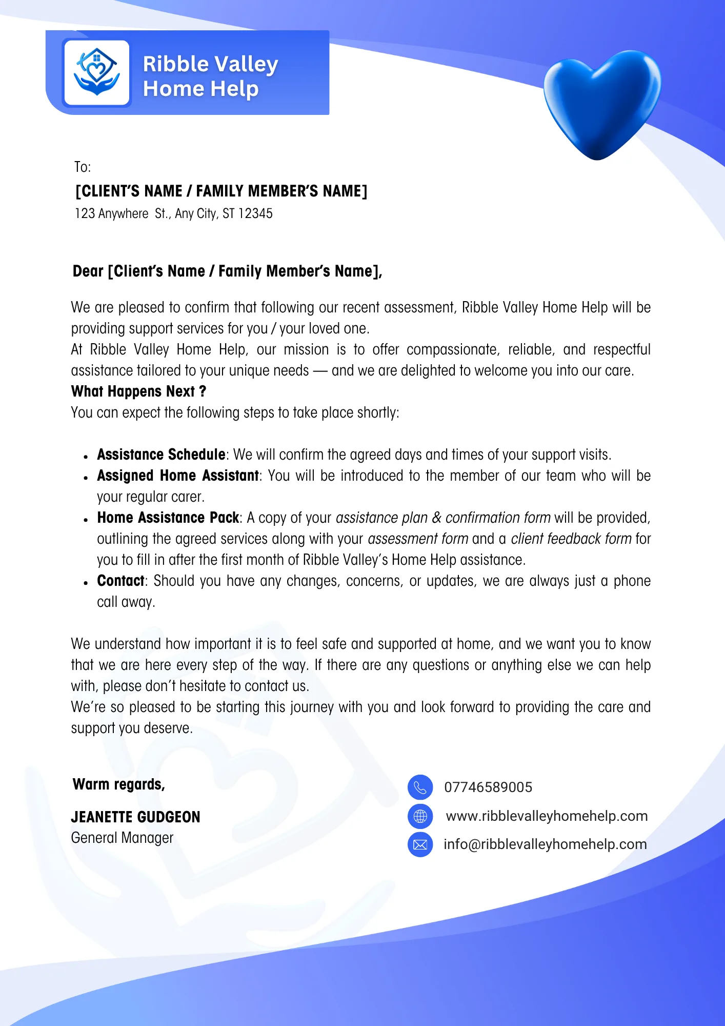 Ribble Valley Assesment Follow-up Letter Template